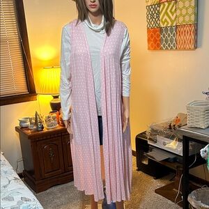 LulaRoe Joy Pink Polka Dot Long Vest